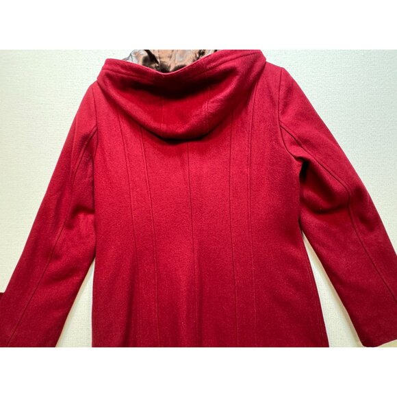 Calvin Klein Women's Wool Hooded Coat Medium Red Burgundy Full Zip Snap - Picture 10 of 13